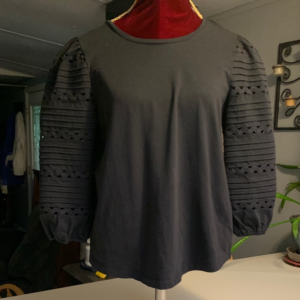 Chico's Black Textured Sleeve Blouse